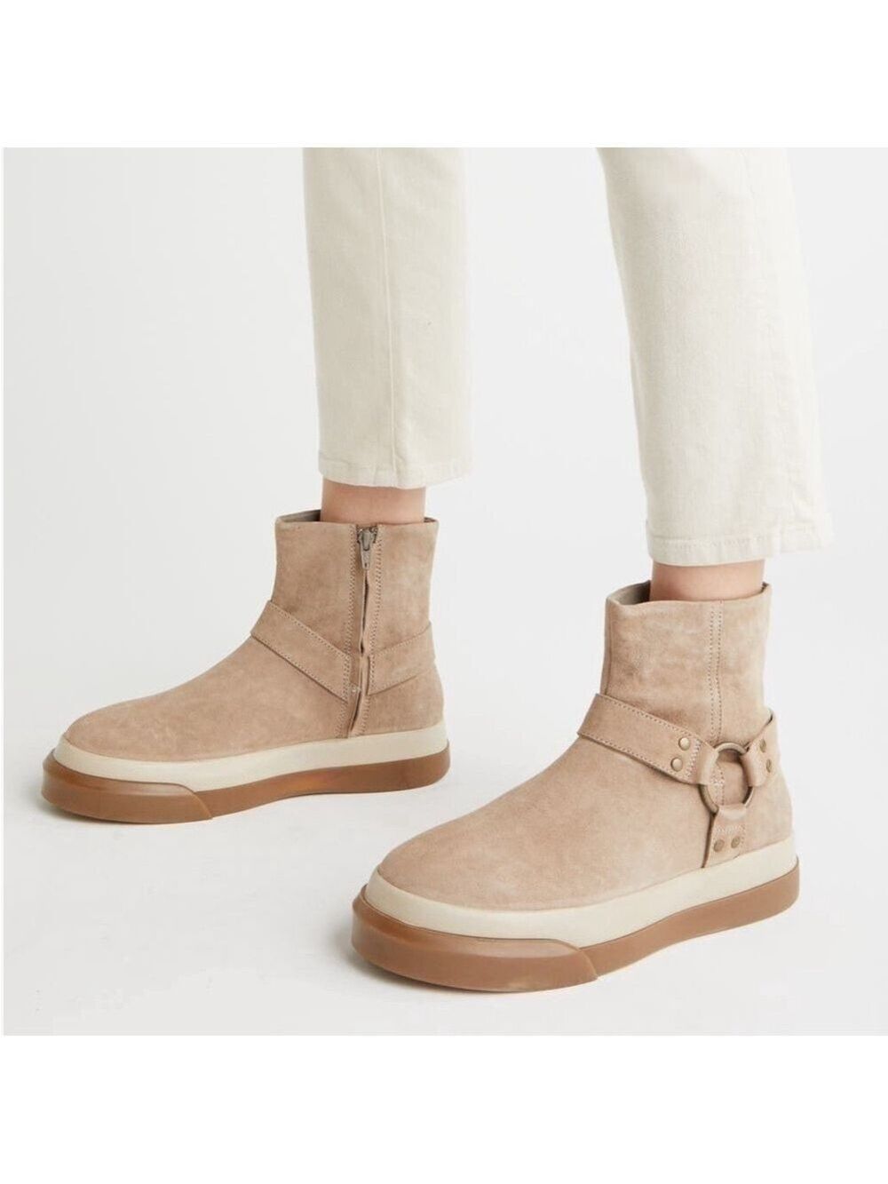 FREE PEOPLE Bodhi Harness Suede Leather Boots Sneaker Beige Sand Sz 6.5